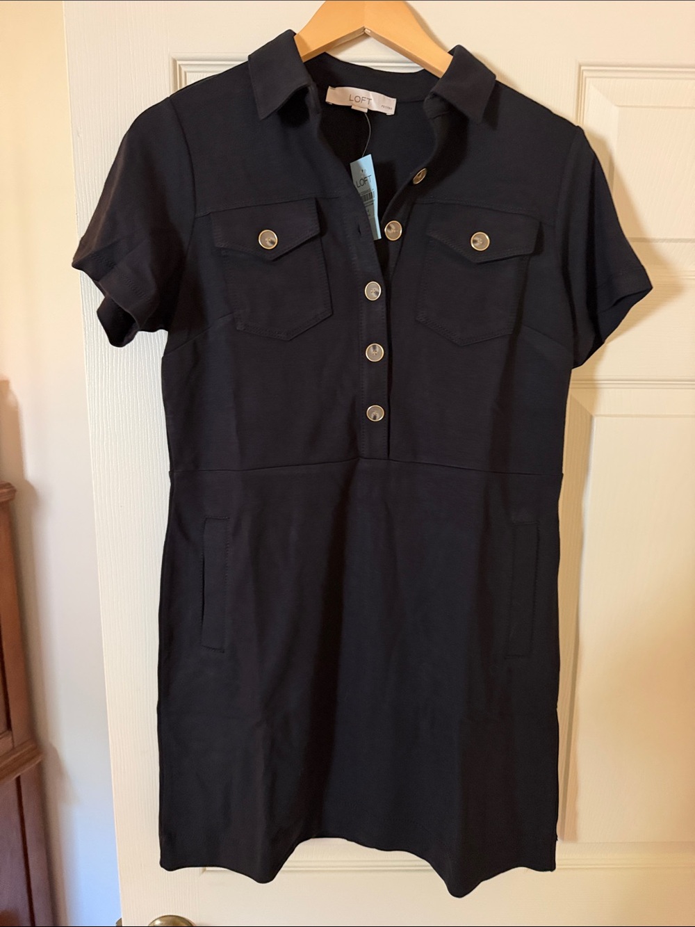 NWT LOFT Short Sleeve Polo Mini Dress in Navy